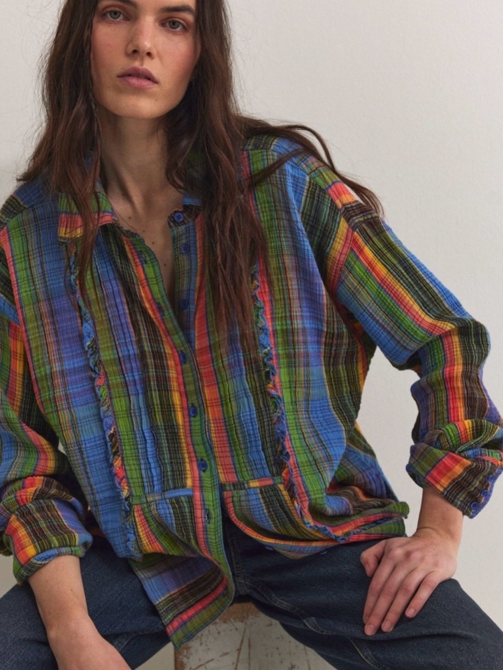 We The Free *FREE PEOPLE* Plaid Button Down Shirt 100% cotton medium top